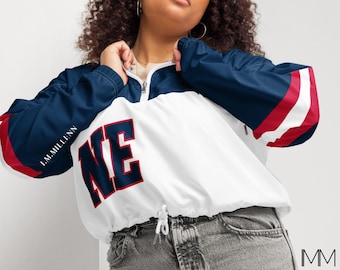 SUPER Leichte New England Damen Kurz-Windjacke, Vintage Neu England Fußballjacke, Fußball Windjacke, Geschenk für Neu England