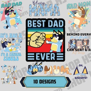 Bluey Dog PNG ,Bluey Dad and Mom Clipart , Bluey Birthday PNG ,Bluey Clipart , Bluey Cartoon PNG , Bluey Sublimation , Digital Download