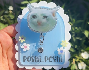 Sad cat meme Retractable Badge Reel, meme ID Clip, Nurse ID Holder, funny RN Key Card, meme Badge Pull, School Nurse, Teacher Lanyard