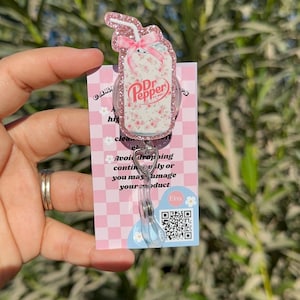 Soda Badge Reel, flirty soda Badge Reel, pink Badge Reel, Nurse Badge Reel, girly Badge Reel, MRI Safe