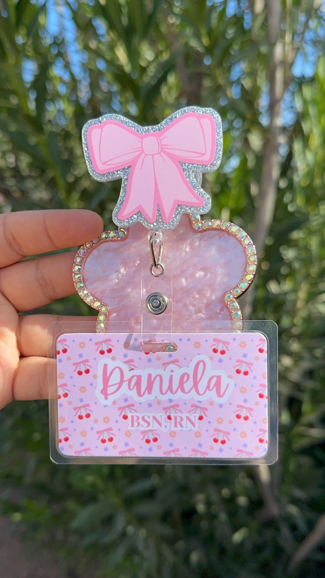 Coquette Bow Badge Reel/ Cute Bow Id Holder/ Lanyard Pink Bow/ Nurse ...