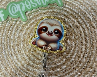 Happy sloth Retractable Badge Reel, sloth ID Clip, Nurse ID Holder, cute RN Key Card, Spring Badge Pull, lazy sloth badge, Teacher Lanyard