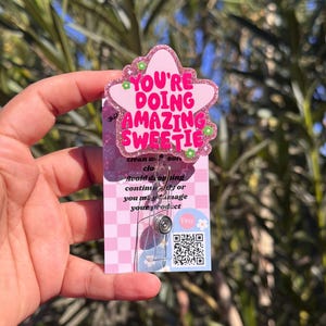 Your doing Amazing sweetie badge reel, glitter badge reel, pink glitter badge reel, custom badge reel, retractable badge reel