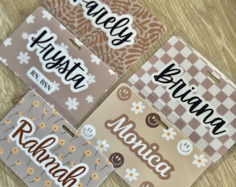 Custom Nurse Badge Name Tag neutral colors / Badge Buddy/ Badge Reel Name Card/ Badge Back/ Custom Nurse Gift/ laminated badge back