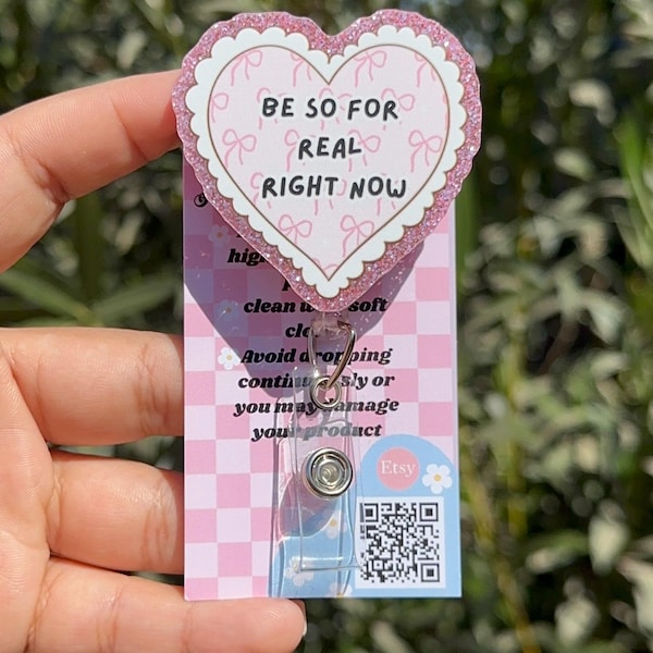 Be so for real right now Badge Reel | Funny Badge Reel | Nurse Badge Reel | retractable badge reel | funny id holder | pink glitter reel