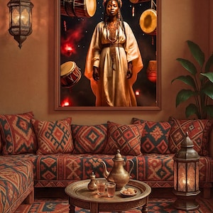 Rare African Woman Art Set: Tribal Drum Afro Prints (Digital Download A4-A2 Sizes)