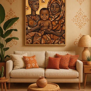 Afrocentric family wall art , émotional african cubist print