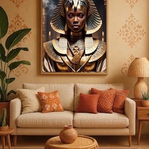 African Queen Digital Art Print , Black Woman Wall Art , Afrocentric Egyptian Decor , Printable Modern Home Download