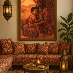 Retrato de madre e hijo bereber: Decoración marroquí afrocéntrica (descarga digital)