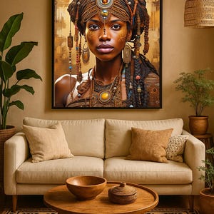 African Queen Wall Art – Afrocentric Black Woman Digital Portrait – Empowerment Printable Art for Modern Ethnic Home Decor