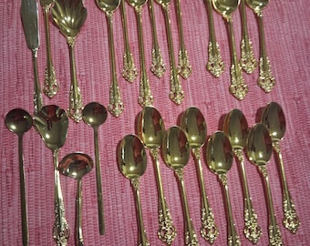 Juego de té y postre vintage chapado en oro - Juego mixto de 25 piezas