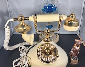 Vintage 1980s Teleconcepts Regal French Decorative Phone - Retro Gold & Cream