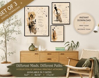 Neurodivergent Printable Art | ADHD Wall Decor | Modern Abstract Minimalist Art | Digital Download | Set of 3