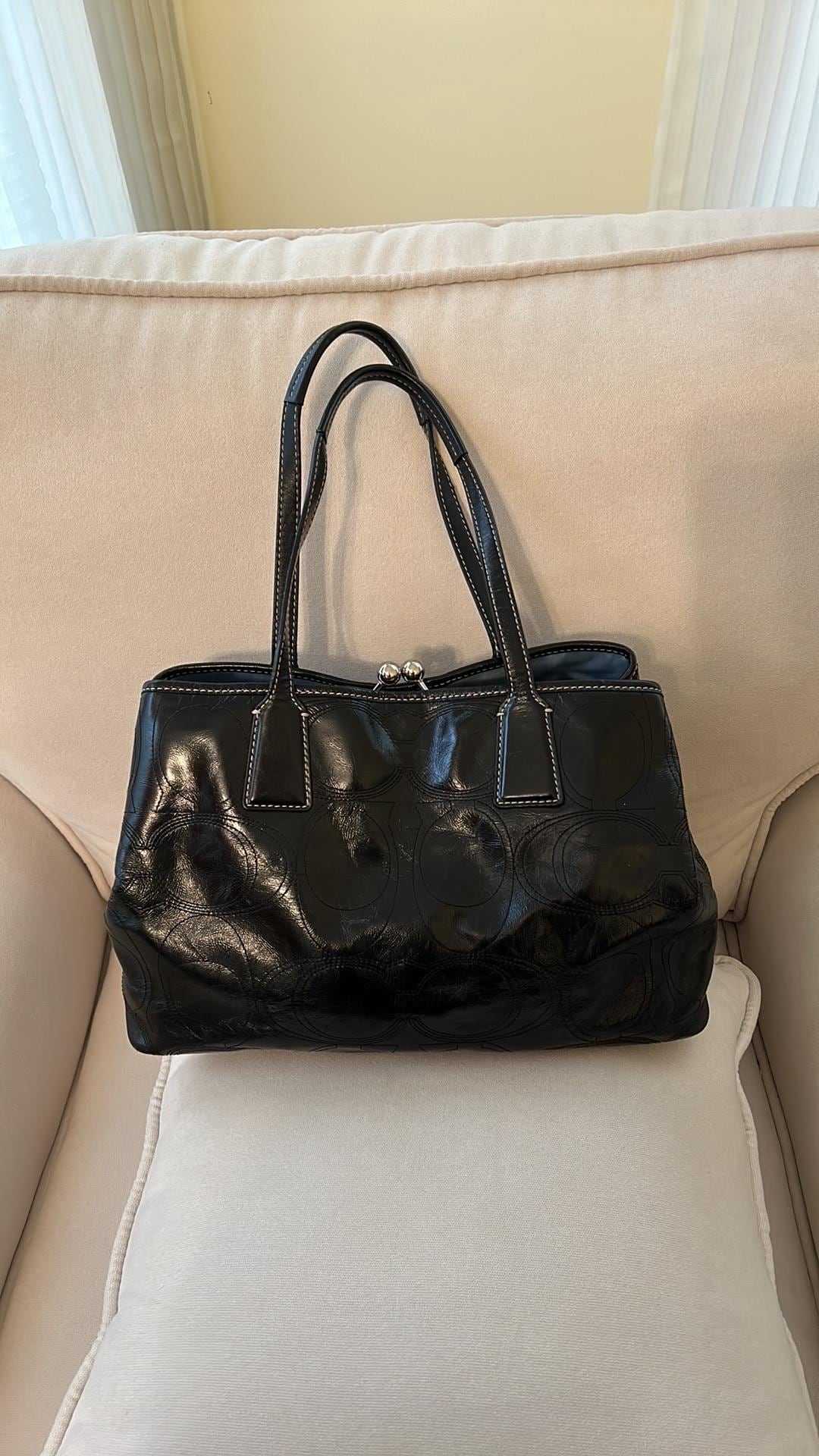 Coach F15658 Black Patent Leather Pocketbook;roomy Double Side