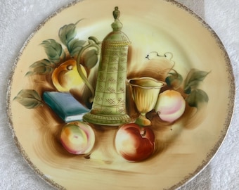 Vintage Ardco Dallas-bord van fijne kwaliteit, handgeschilderd Japans stilleven van karaf en fruit - verzamelbord diameter 10,25"