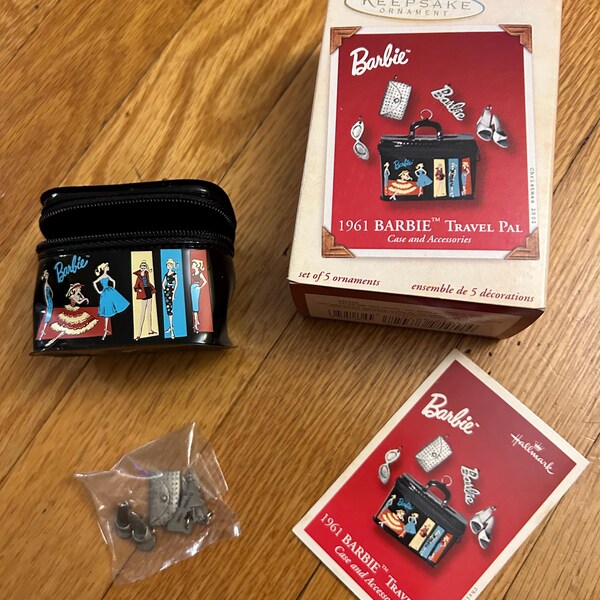 Barbie 1961 Hatbox Doll Case Hallmark Ornament - Vinyl Case With Working Zipper, 2.75 Inches - View #3