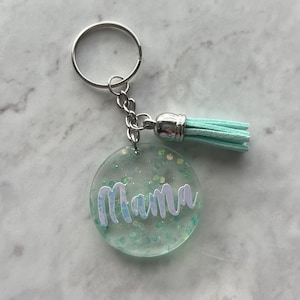 Teal &quot;Mama&quot; Resin Keychain