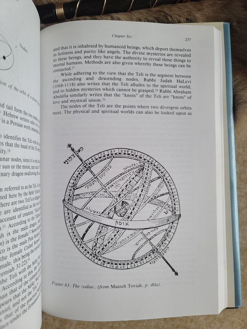 May include: An open book displays a detailed black and white illustration of a zodiac, labeled "Figure 63. The zodiac." The image is on a page with text from "Chapter Six."