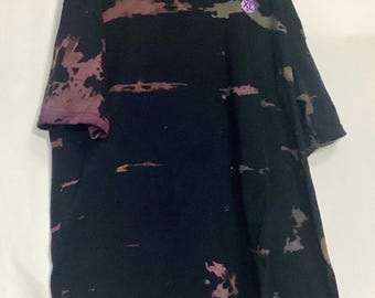 Jugend XL (18-20) handgefärbtes schwarzes Tie Dye Gildan T-Shirt, Pink/Türkis