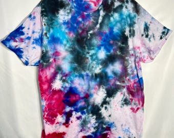 Adult L Hand Dyed (Ice Dye) Tie Dye Gildan T-Shirt, Pink/Blue/Black