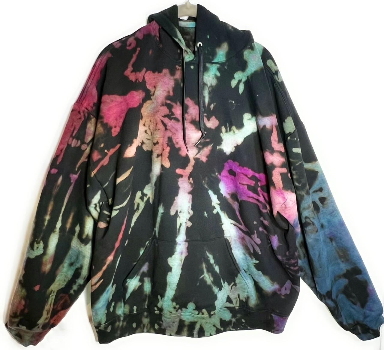 Felpa Con Cappuccio, Tintura A Nodi, Tinta Unita (vari Colori) S M L XL XXL Di 123T MULTI RAINBOW Small - Foto 5