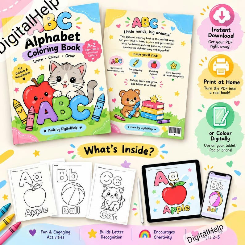ABC Alphabet Coloring Book for Kids, Printable Preschool Workbook PDF ...