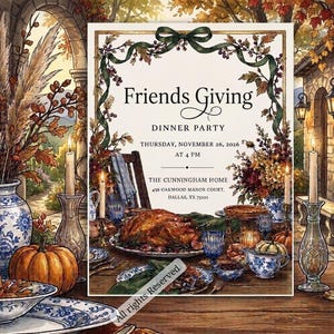 Personalisierte Einladung zum Friendsgiving-Dinner, individuell gestaltbare Einladung zum Friendsgiving-Dinner, druckbare digitale Einladung, Einladung zur Herbstparty