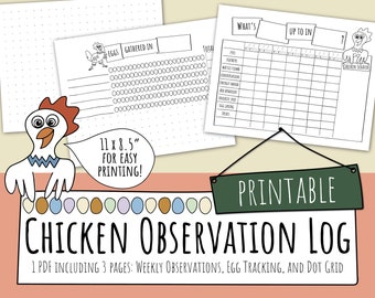 Chicken Observation Log - Kids and Parents Backyard Chicken Coop - Chicken Keeping - Chicken Maintenance