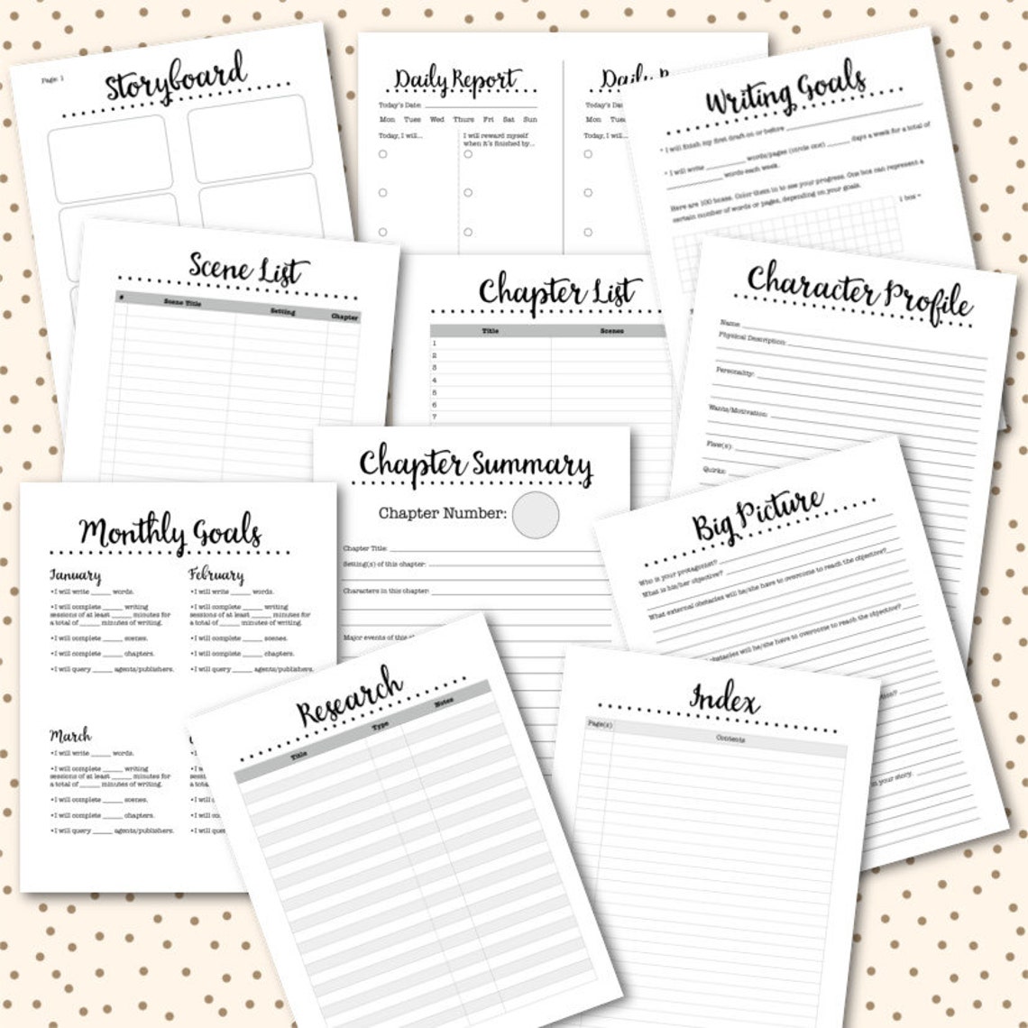 Novel Planner PRINTABLE Inserts Nanowrimo Worksheets Etsy