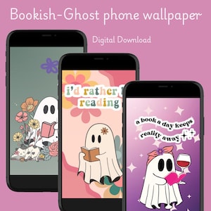Bookish Ghost phone wallpaper [3] | Digital Download | neutral aesthetic | witchy| Bookish | phone background | Boho | fall wallpaper