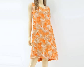 60s Sheath Dress 60s Shift Dress Vintage Orange Dress 60s Floral Dress 1960s Sun Dress Sleeveless Dress xs / s