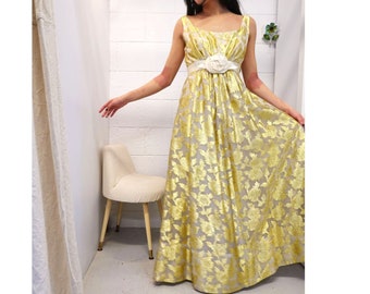 Gold Lame Dress 1960s Formal Dress Vintage Formal Gown Organza Dress 60s Silk Dress Helena Barbieri 60s Formal Dress 60s Vintage Dress xs