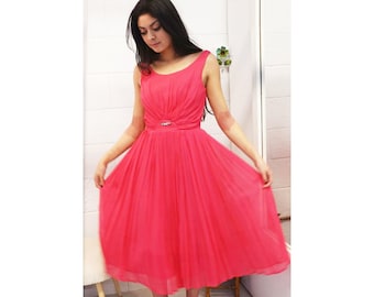 Vintage 60s Dress 1960s Pink Dress Fuchsia Dress Silk Chiffon Dress 1960s Party Dress Chiffon Dress Vintage Silk Dress as is Small S