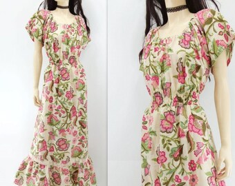 1970s Maxi Dress Floral Maxi Dress 70s Peasant Dress Boho Maxi Dress White Floral Dress Vintage Maxi Dress 70s Boho Dress Summer Dress s
