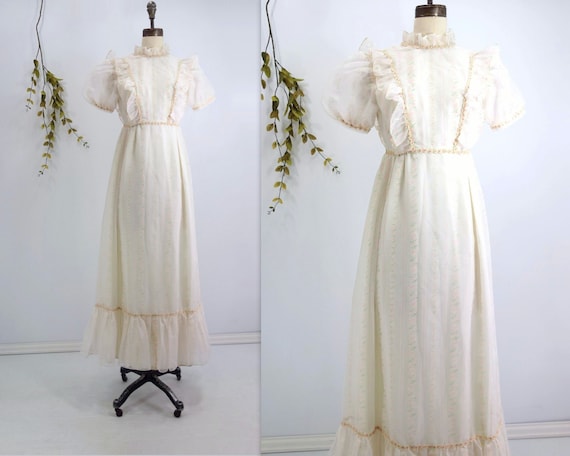 70s White Maxi Dress Boho Wedding Dress Lolita Dre