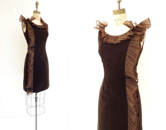 Vintage Velvet Dress 1960s Cocktail Dress Sculpted