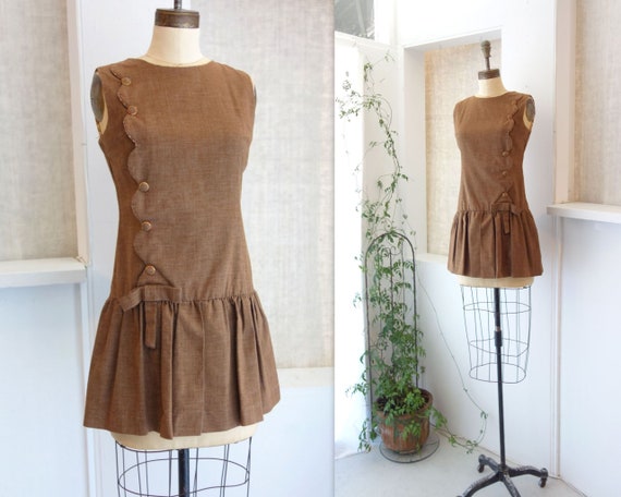 60s Mini Dress 60s Mod Dress Vintage Brown Dress 1