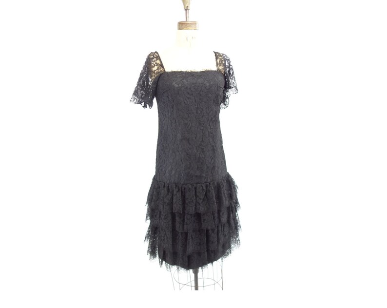 Black Lace Dress 80s Party Dress Lace Party Dress Flapper Dress Junior ...