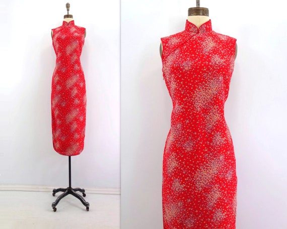 Vintage Cheongsam Silk Cheongsam Dress 60s Red Che