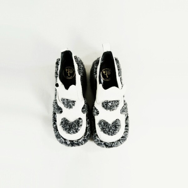 Vintage 90s Shoe Yosuke Platform White Leather Wool Heart 7.5 / 8