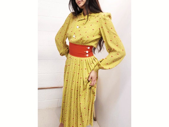 1940s Dress Vintage 40s Dress Mustard Yellow Dres… - image 5