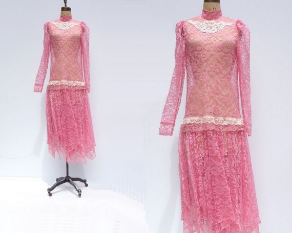 20s Style Dress Flapper Dress Sheer Lace Dress 80s