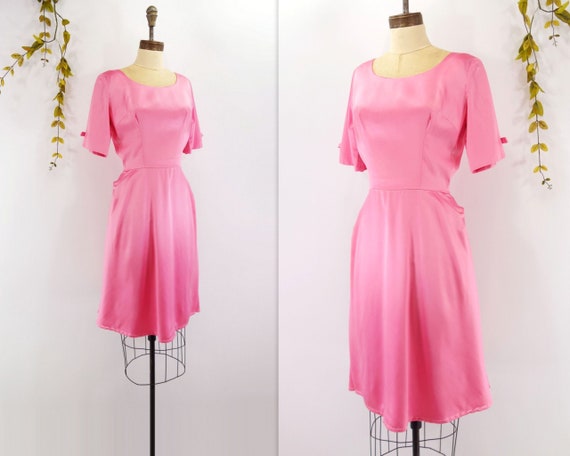 Vintage Pink Dress 60s Pink Satin Dress ...