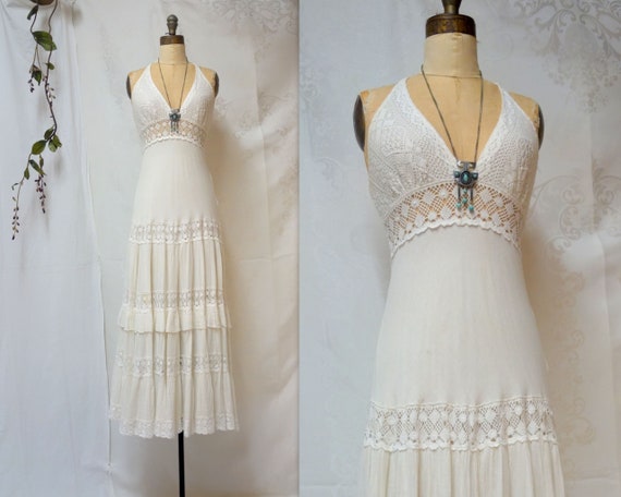 70s Boho Dress Vintage White Dress Boho Wedding Co