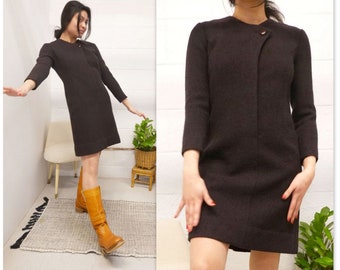 60s Mod Dress Vintage Wool Dress Brown Dress 60s Mini Dress 1960s Dress 1960s Wool Dress Mod Dress 60s Vintage Brown Dress Extra Small xs