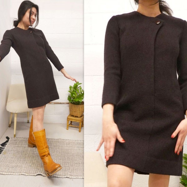 60s Mod Dress Vintage Wool Dress Brown Dress 60s Mini Dress 1960s Dress 1960s Wool Dress Mod Dress 60s Vintage Brown Dress Extra Small xs