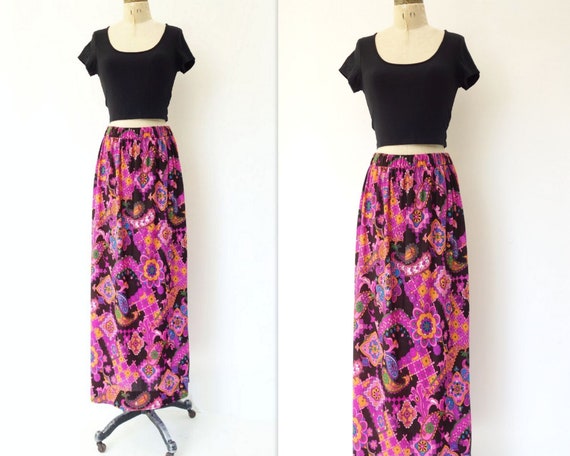 70s Maxi Skirt Floral Maxi Skirt Hawaiian Skirt P… - image 1