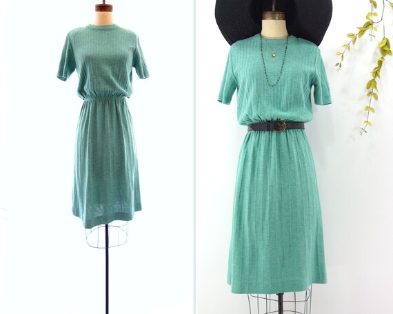 Vintage Knit Dress 70s Knit Dress Short Sleeve Dre