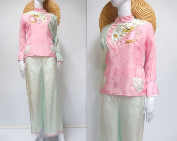 Vintage Pajamas Set Chinese Embroidered Dragon Pin