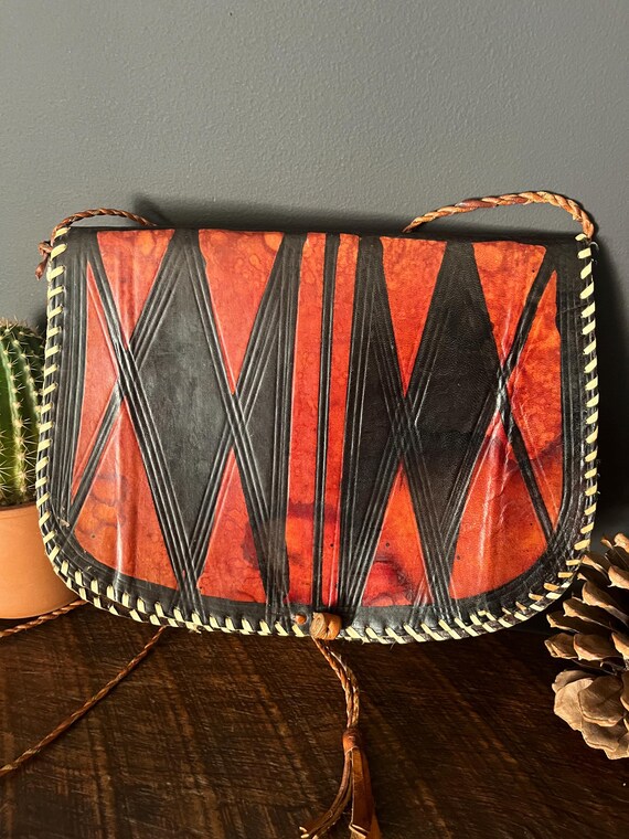Handstitched Geometric Leather Patterned Crossbod… - image 4